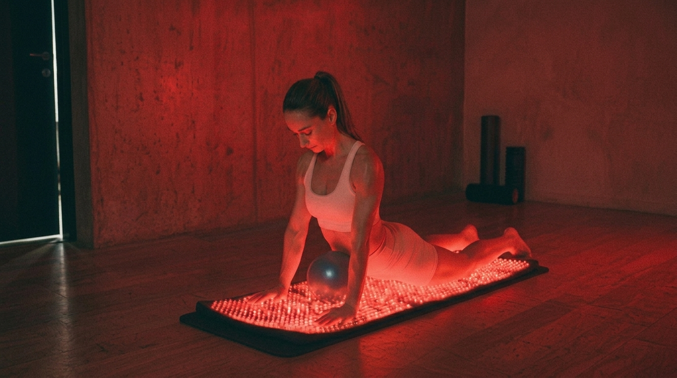 Wellness practitioner on a red light therapy mat