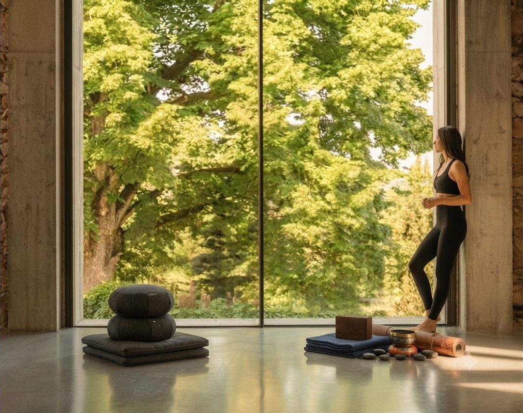 Meditation room with a large window