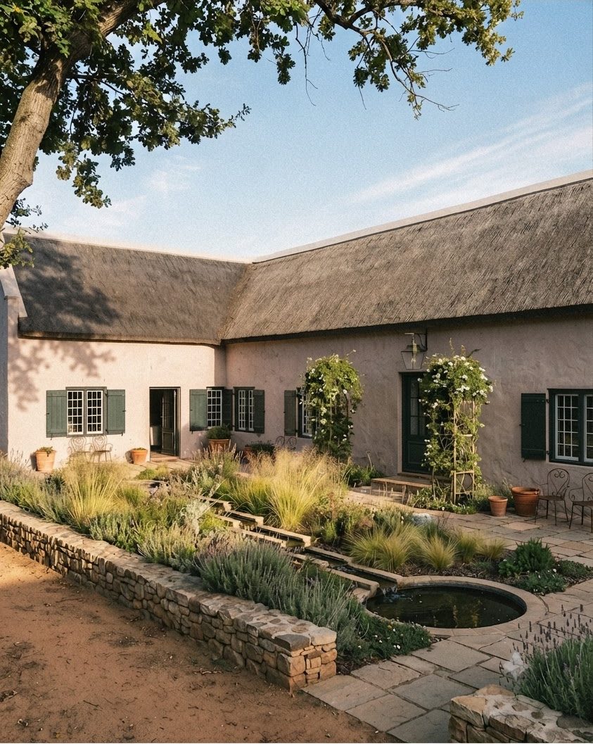 Sunlit farmhouse courtyard in Tuscany